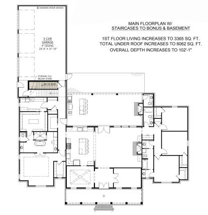 Main Floor w/ Basement Stairs Location for House Plan #4534-00036