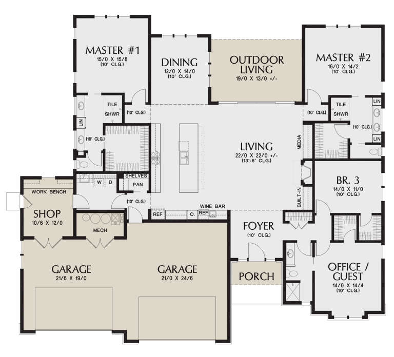 Ranch Plan - 2,814 Square Feet, 4 Bedrooms, 3 Bathrooms | Floor Plan ...