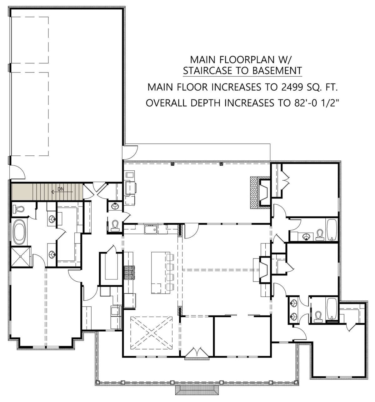 Main Floor w/ Optional Bonus Room Stairs for House Plan #4534-00039