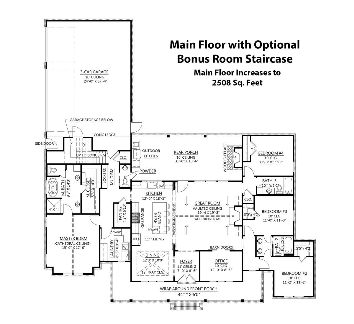 Main Floor w/ Optional Bonus Room Stair Location for House Plan #4534-00039