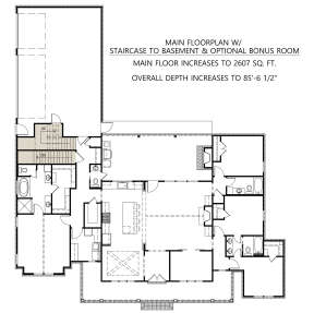 Main Floor w/ Optional Basement and Bonus Room Stairs for House Plan #4534-00039