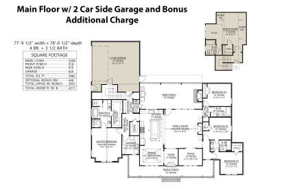 Main Floor w/ 2 Car Side Garage Option for House Plan #4534-00039