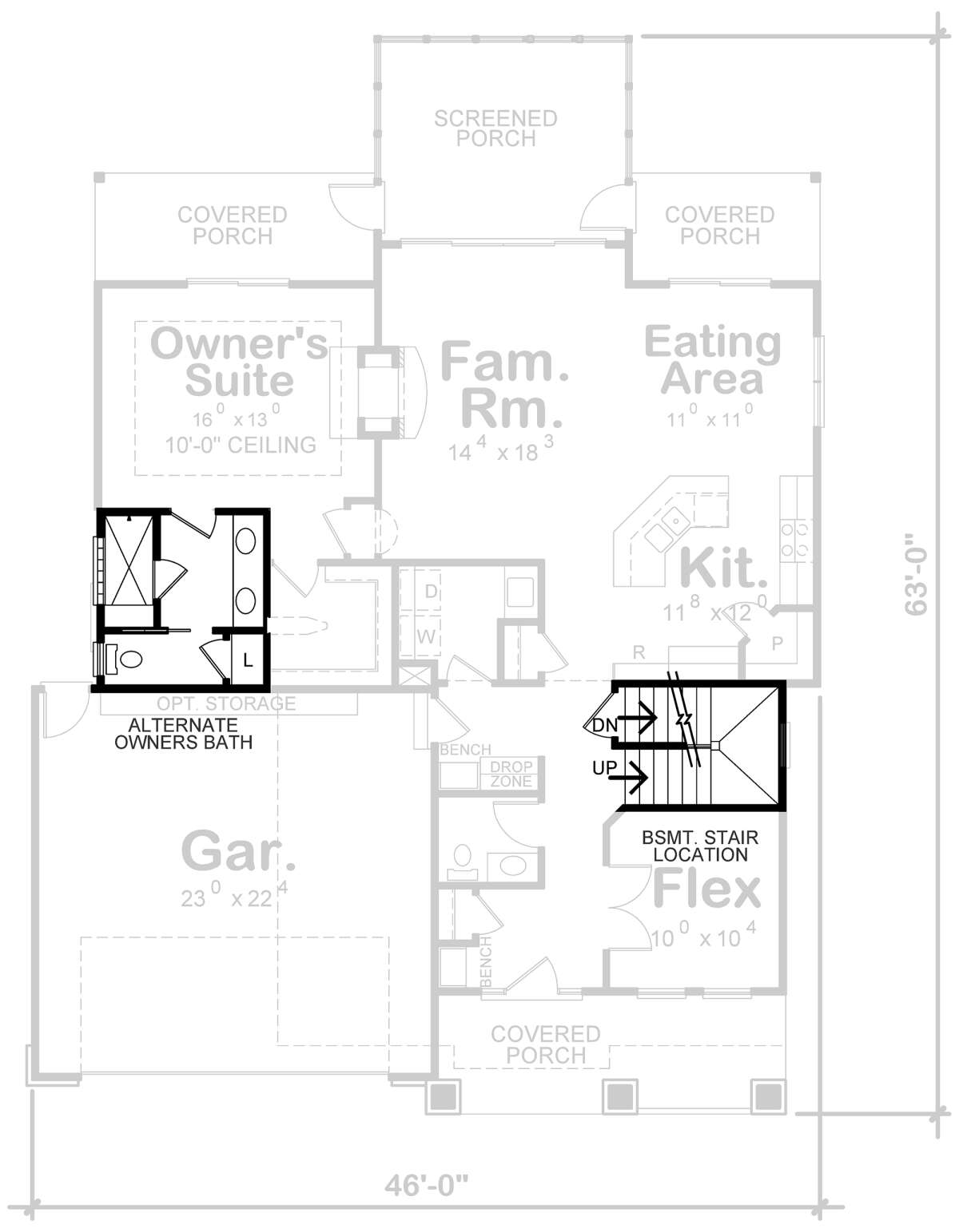 Main Floor w/ Alternate Master Bath and Basement Stair Location for House Plan #402-01661