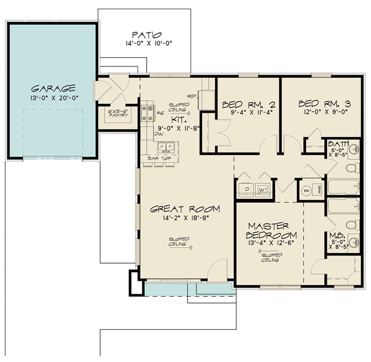 One Floor House Blueprints 3 Bedrooms