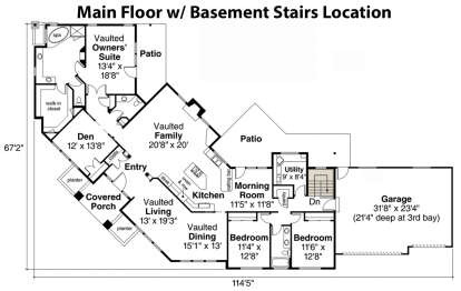 Main Floor w/ Basement Stair Location for House Plan #035-00891
