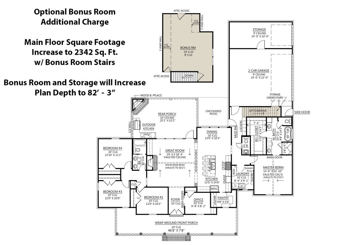 Main Floor w/ Optional Bonus Room for House Plan #4534-00045