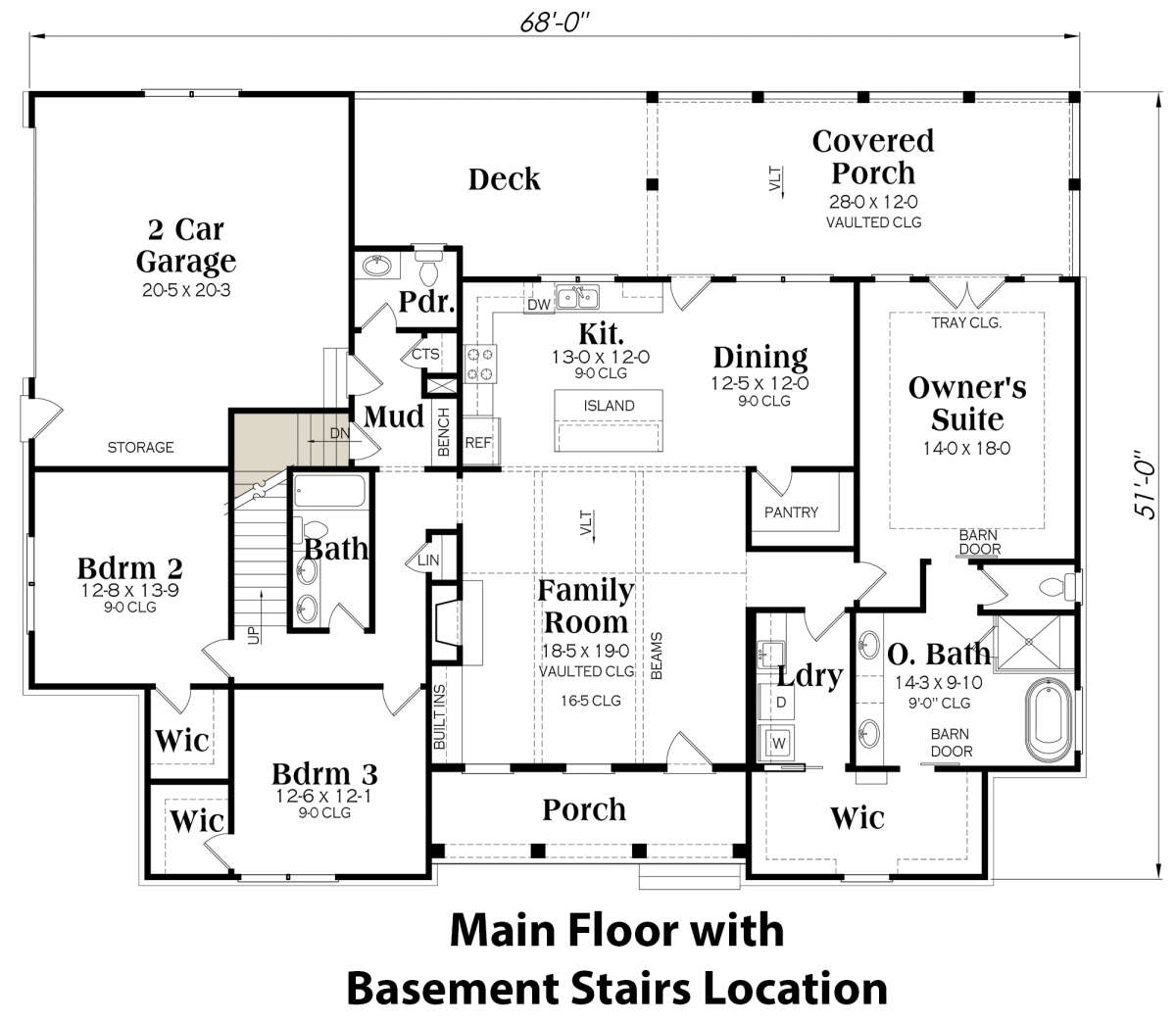 Main Floor w/ Basement Stair Location for House Plan #009-00300