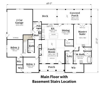 Main Floor w/ Basement Stair Location for House Plan #009-00300