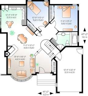Option with 2 Bedrooms for House Plan #034-00006
