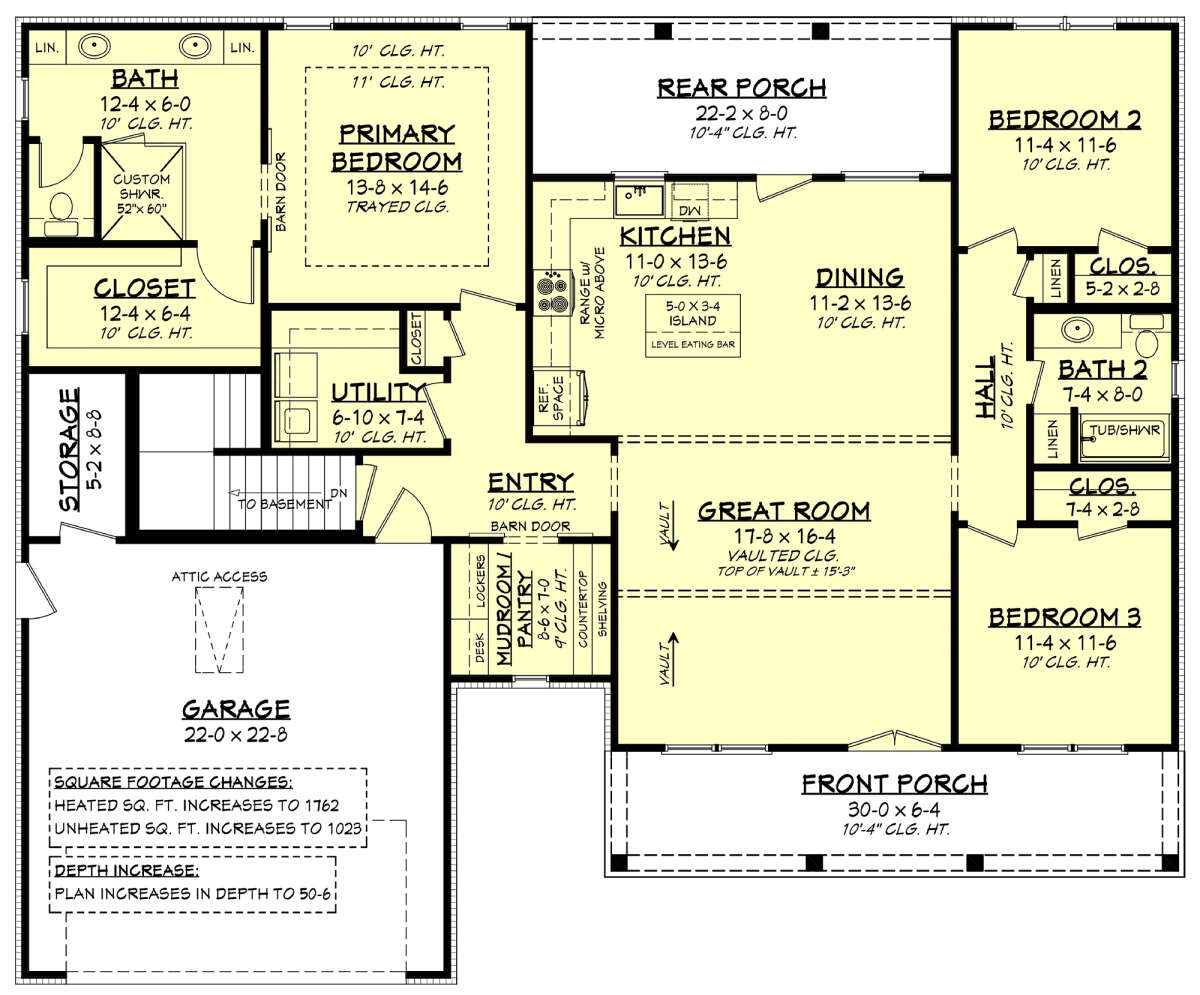 Main Floor w/ Basement Stair Location for House Plan #041-00242