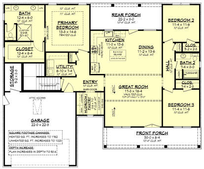 Main Floor w/ Basement Stair Location for House Plan #041-00242