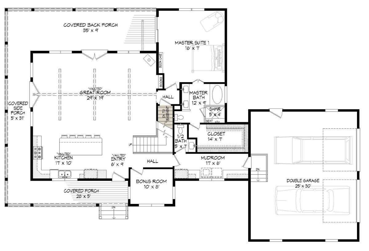 Main Floor w/ Basement Stairs Location for House Plan #940-00314