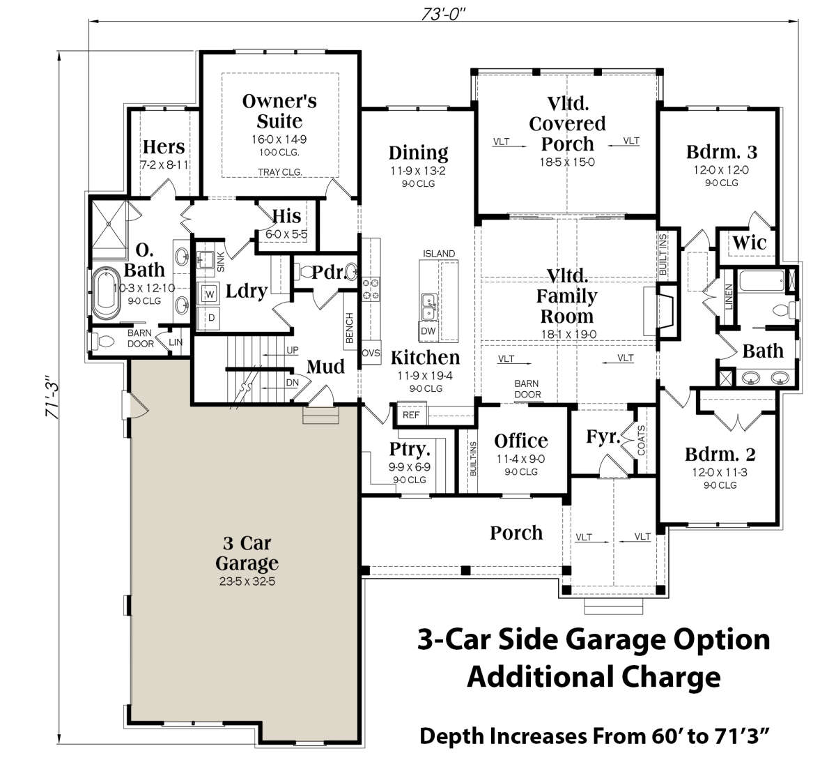 Optional 3 Car Garage for House Plan #009-00302