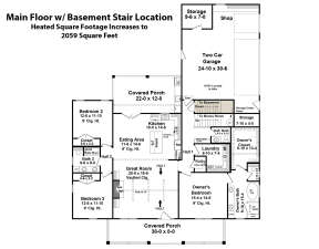 Main Floor w/ Basement Stair Location for House Plan #348-00293