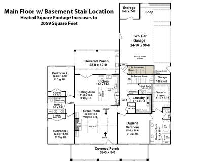 Main Floor w/ Basement Stair Location for House Plan #348-00293