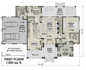 Main Floor w/ 2 Car Front Load Garage for House Plan #098-00332