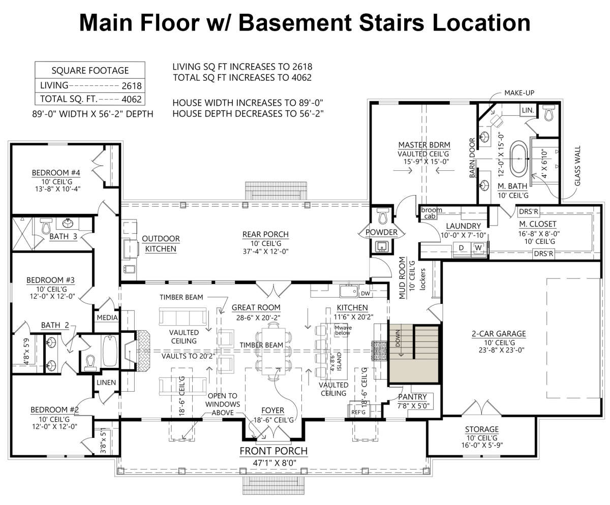 Main Floor w/ Basement Stair Location for House Plan #4534-00057
