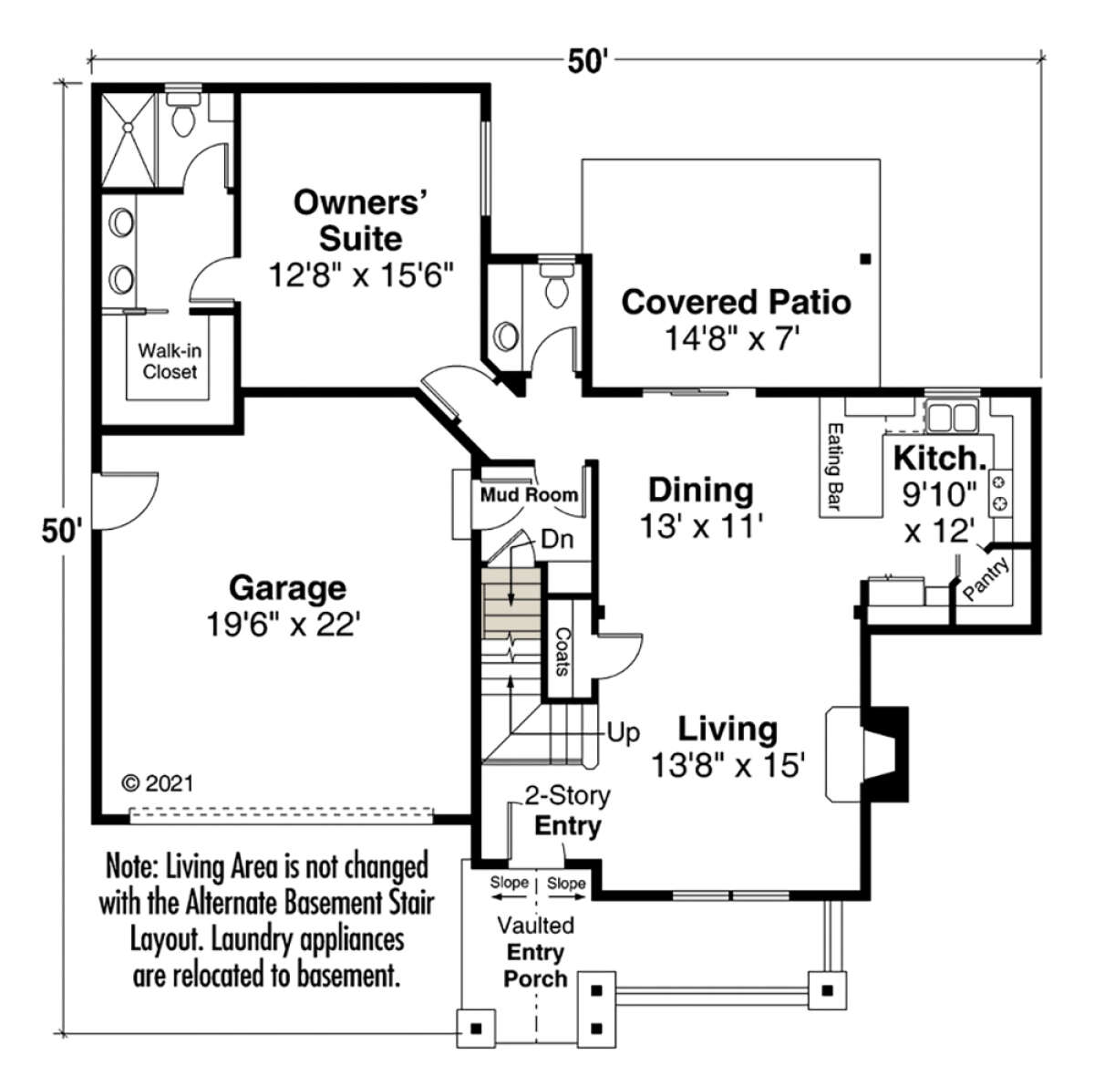 Main Floor w/ Basement Stair Location for House Plan #035-00901