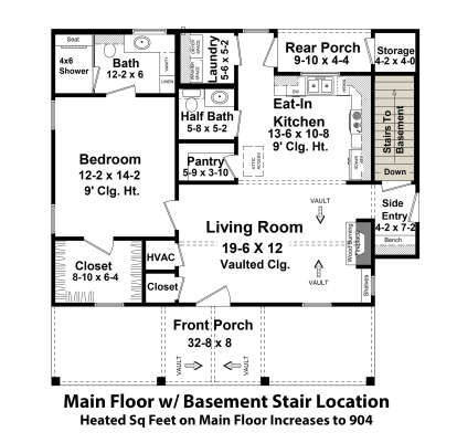 Main Floor w/ Basement Stair Location for House Plan #348-00296