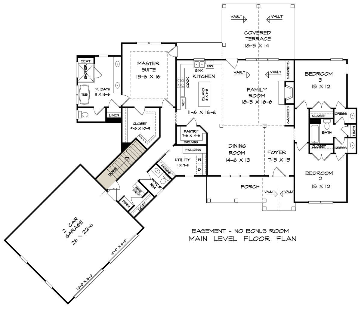 Main Floor w/ Basement Stair Location for House Plan #6082-00188