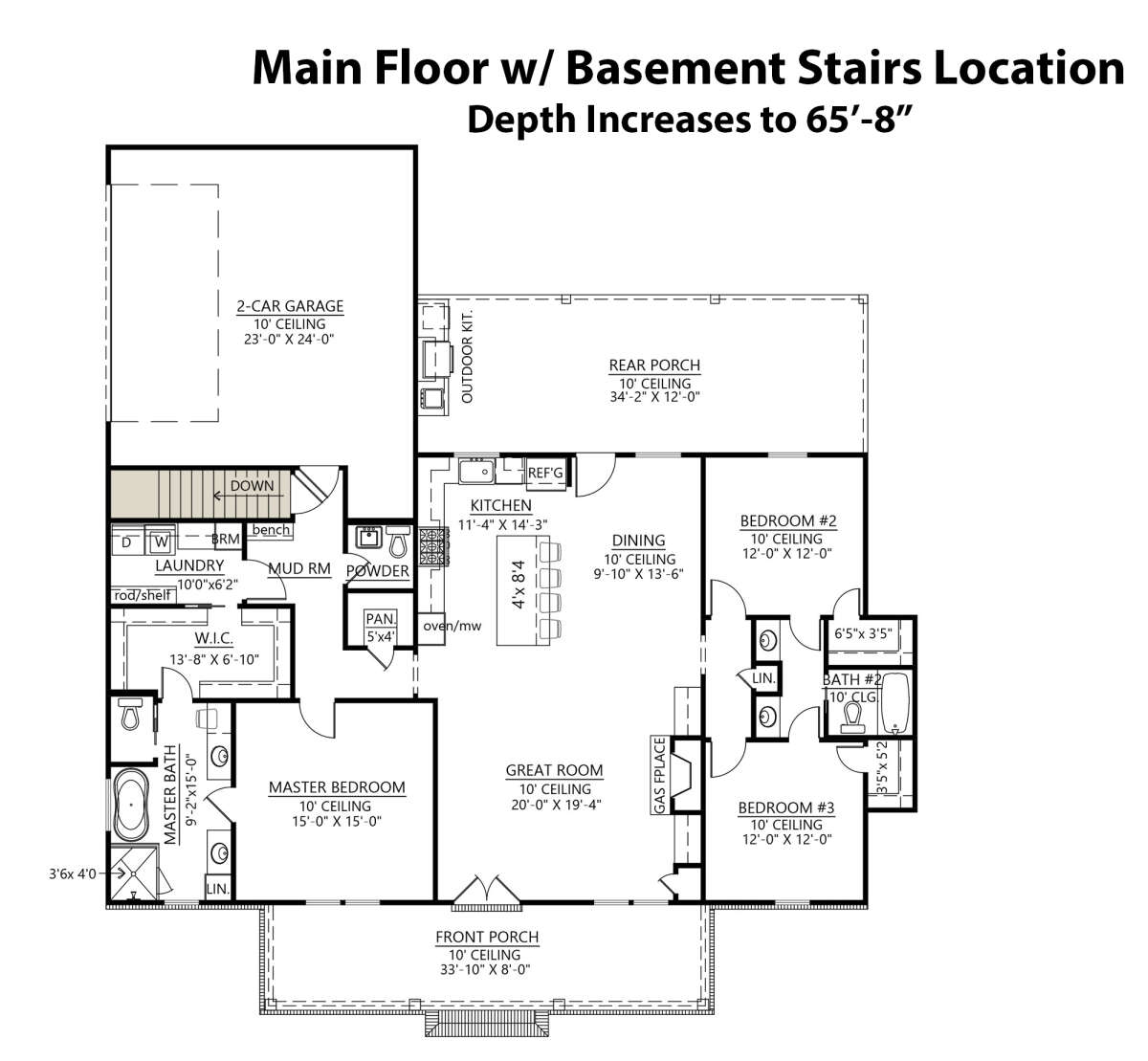 Main Floor w/ Basement Stairs Location for House Plan #4534-00061