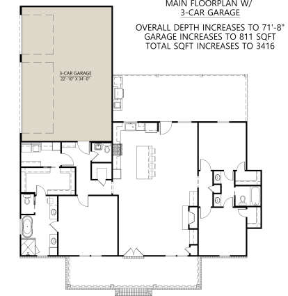 3 Car Garage Option for House Plan #4534-00061
