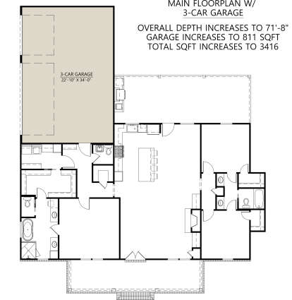 3 Car Garage Opton for House Plan #4534-00061