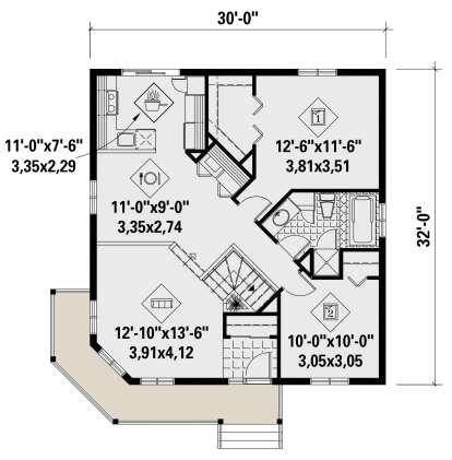 952sqft Tny Cabn Desgn Blueprnts: Featurng 2 Bedrooms, 1 Bathroom, Ktchen, Dnng Area