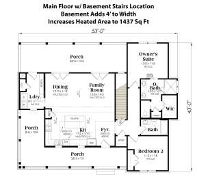 Main Floor w/ Basement Stair Location for House Plan #009-00305