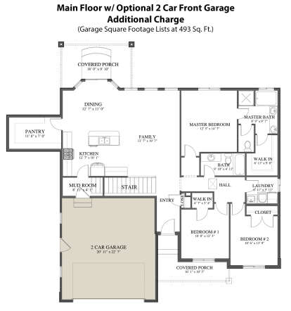 Main Floor w/ Optional 2 Car Front Garage for House Plan #2802-00076