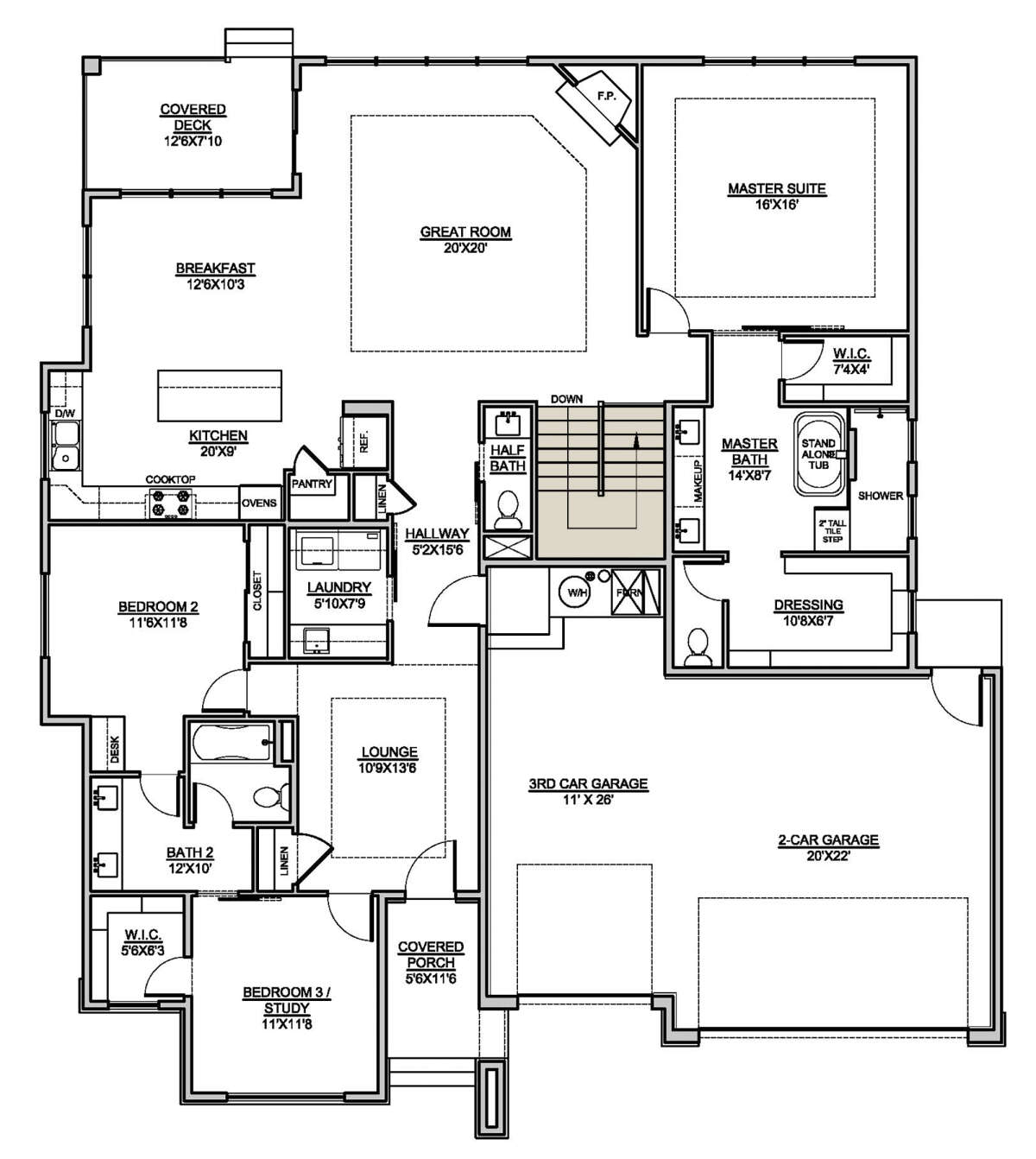 Main Floor w/ Basement Stair Location for House Plan #7306-00027