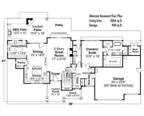 Main Floor w/ Basement Stair Location for House Plan #035-00930