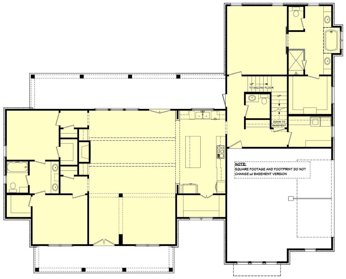 Main Floor w/ Basement Stair Location for House Plan #041-00253