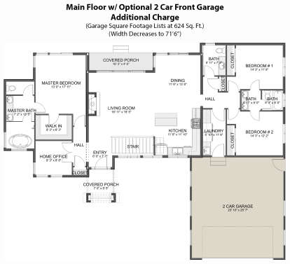 Main Floor w/ Optional 2 Car Front Garage for House Plan #2802-00077