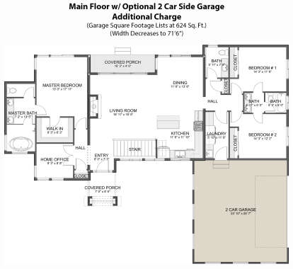 Main Floor w/ Optional 2 Car Side Garage for House Plan #2802-00077