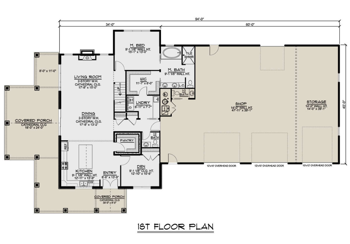Barn Plan: 2,765 Square Feet, 3 Bedrooms, 3 Bathrooms - 5032-00119