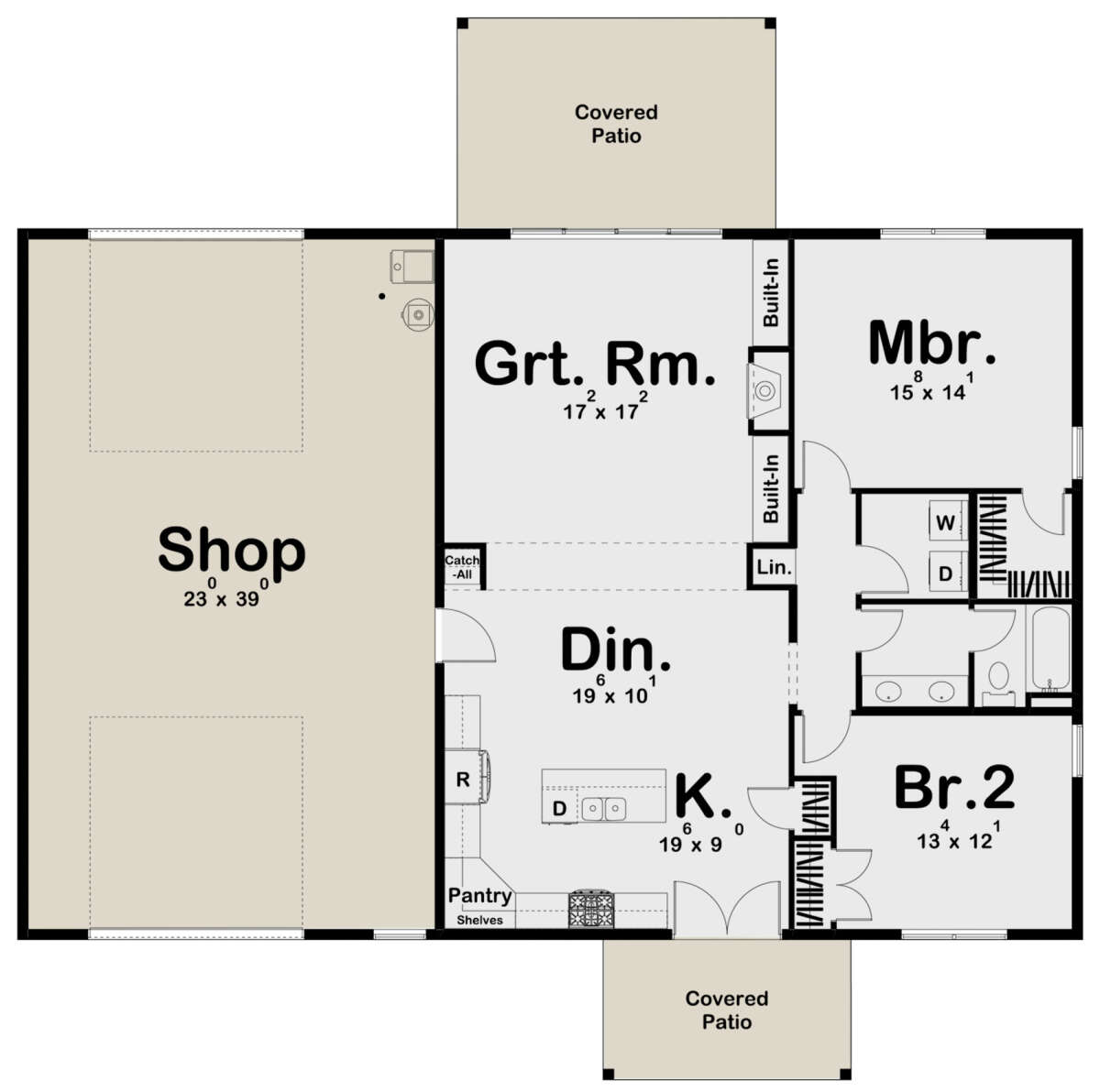Model 2C PDF Floor Plan 1,619 sqft 40x42 House 3 BR 2.5 Ba 1-RV Garage 