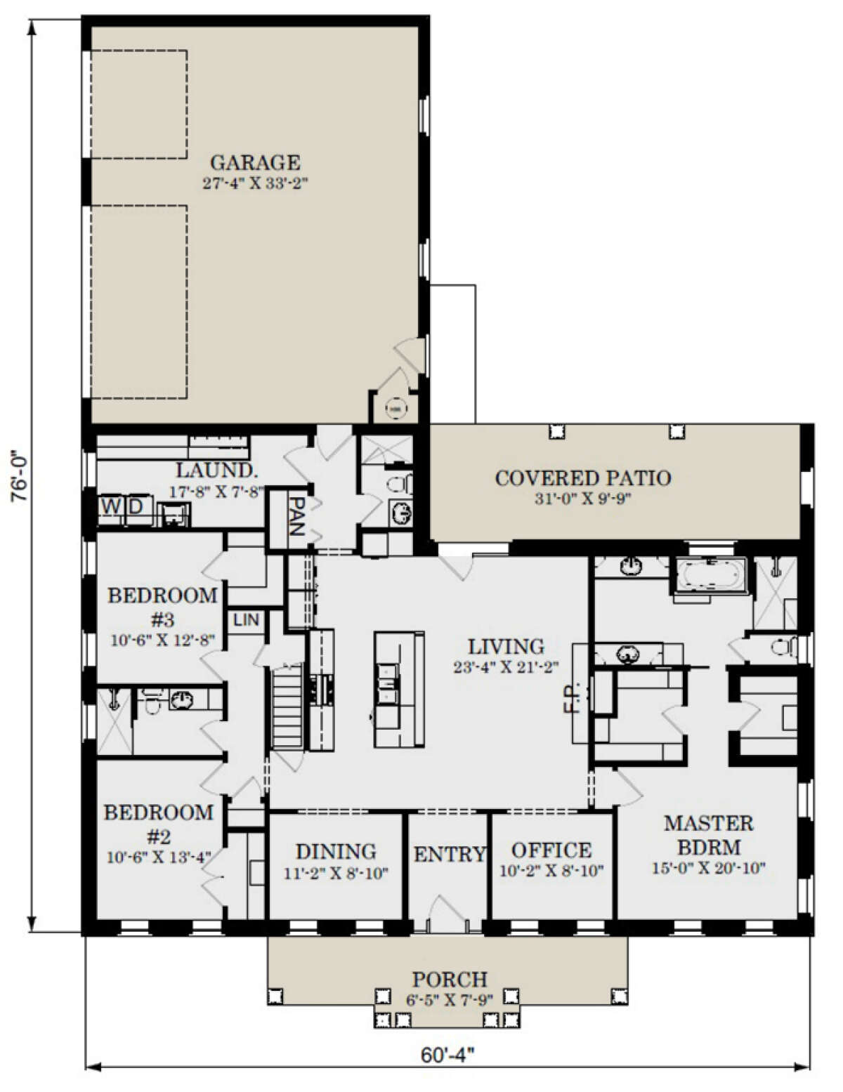 Traditional Plan: 2,028 Square Feet, 3 Bedrooms, 2 Bathrooms - 098-00084