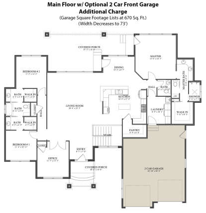 Main Floor w/ Optional 2 Car Front Garage for House Plan #2802-00079