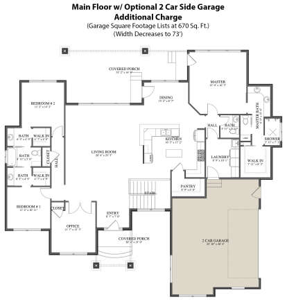 Main Floor w/ Optional 2 Car Side Garage for House Plan #2802-00079