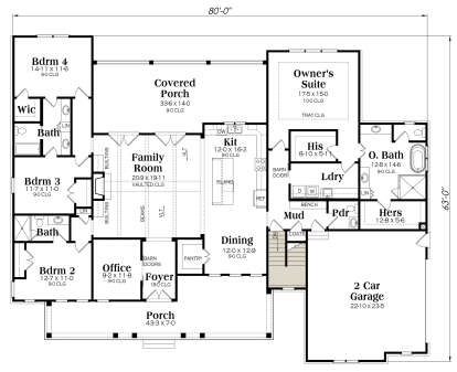 Main Floor w/ Basement Stair Location for House Plan #009-00307