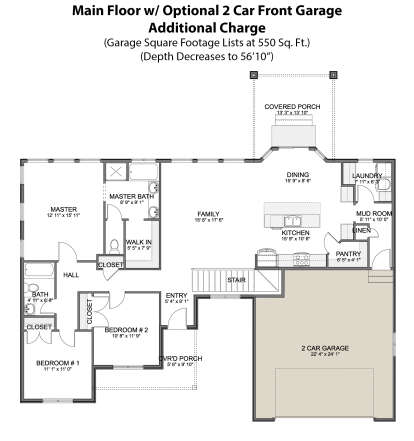 Main Floor w/ Optional 2 Car Front Garage for House Plan #2802-00081