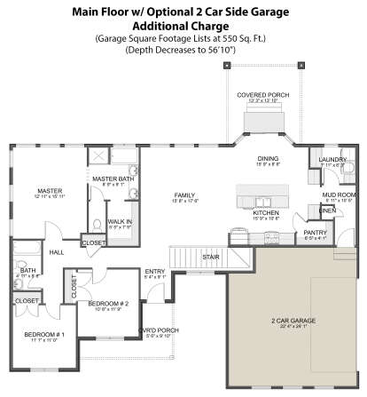 Main Floor w/ Optional 2 Car Side Garage for House Plan #2802-00081