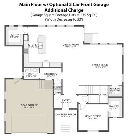 Main Floor w/ Optional 2 Car Side Garage for House Plan #2802-00082