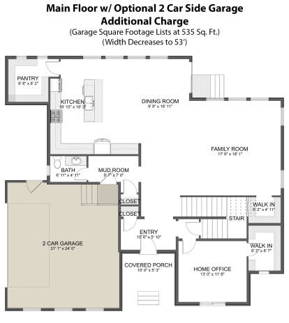 Main Floor w/ Optional 2 Car Side Garage for House Plan #2802-00082