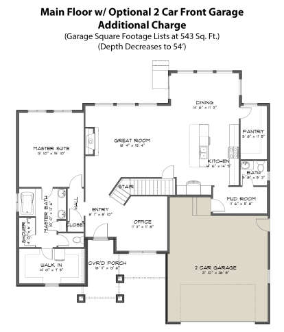Main Floor w/ Optional 2 Car Front Garage for House Plan #2802-00083