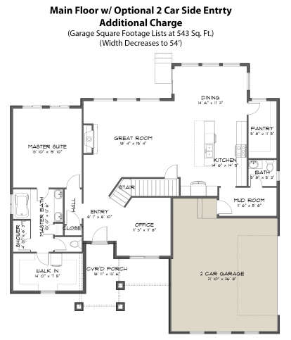 Main Floor w/ Optional 2 Car Side Garage for House Plan #2802-00083