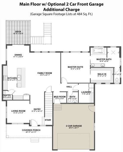 Main Floor w/ Optional 2 Car Front Garage for House Plan #2802-00084