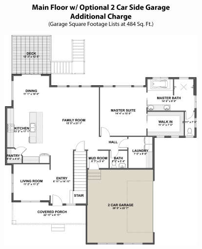 Main Floor w/ Optional 2 Car Side Garage for House Plan #2802-00084