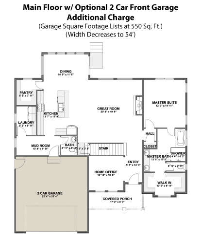 Main Floor w/ Optional 2 Car Front Garage for House Plan #2802-00107